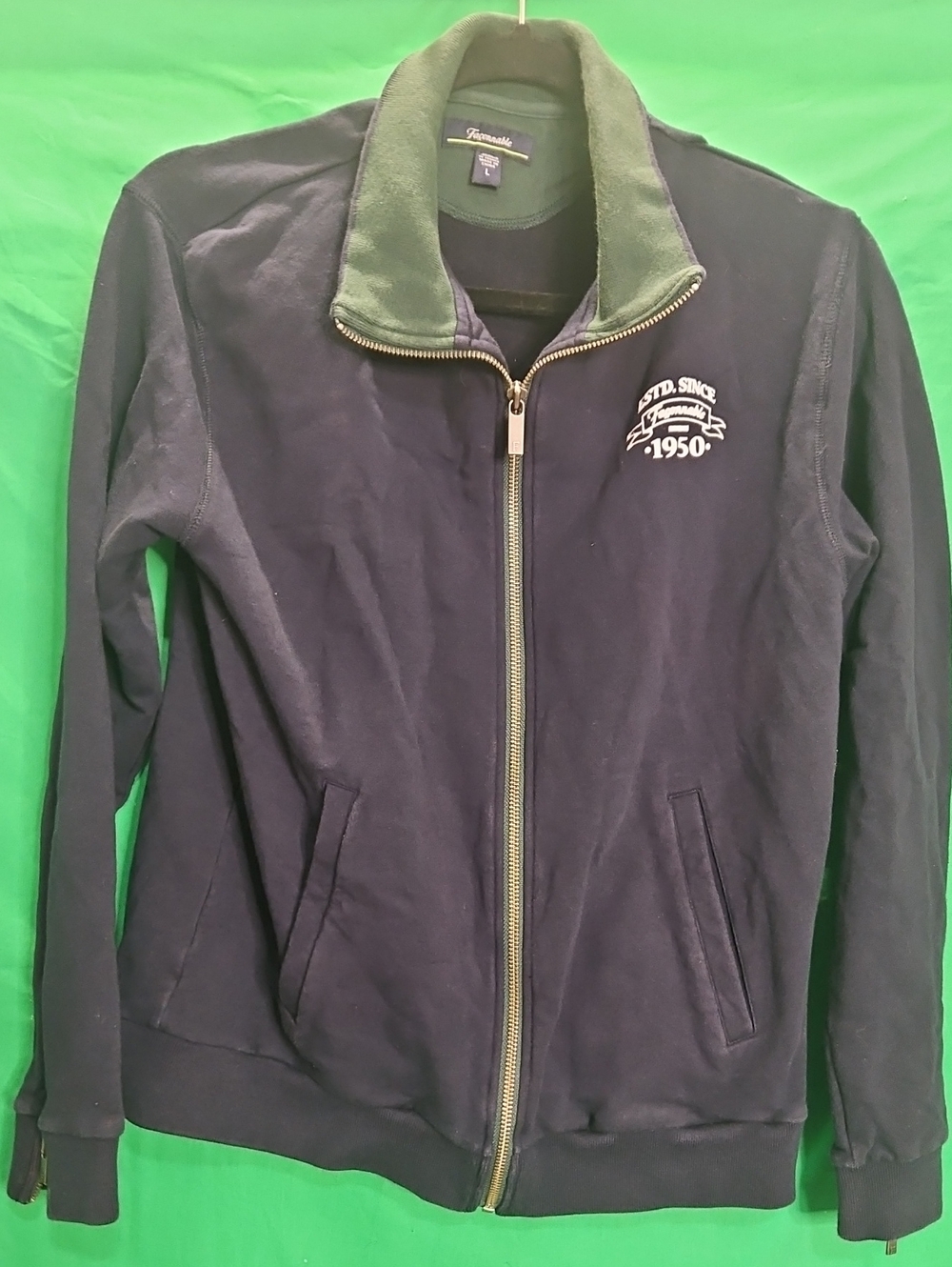 Faconnable Navy Bomber Jacket with Green Collar